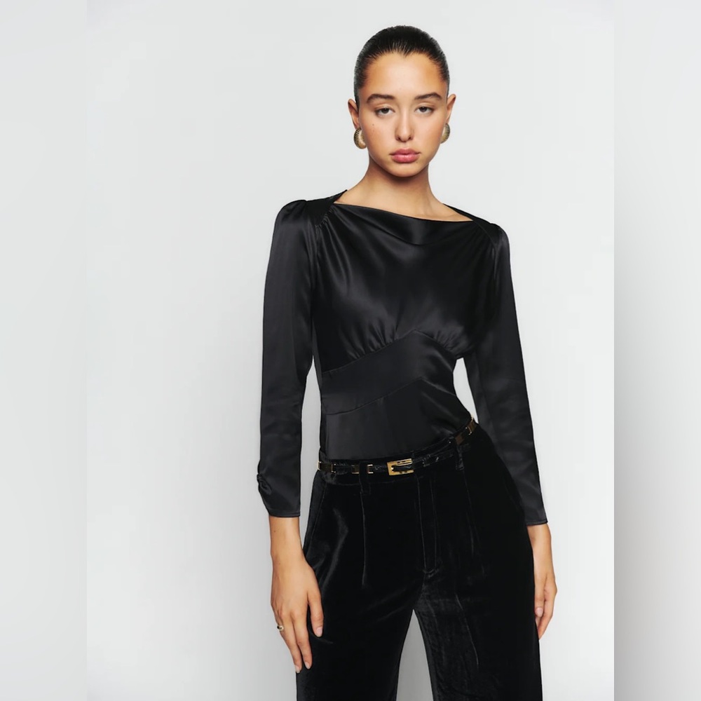 Reformation Jason Silk Top Black - Size 0